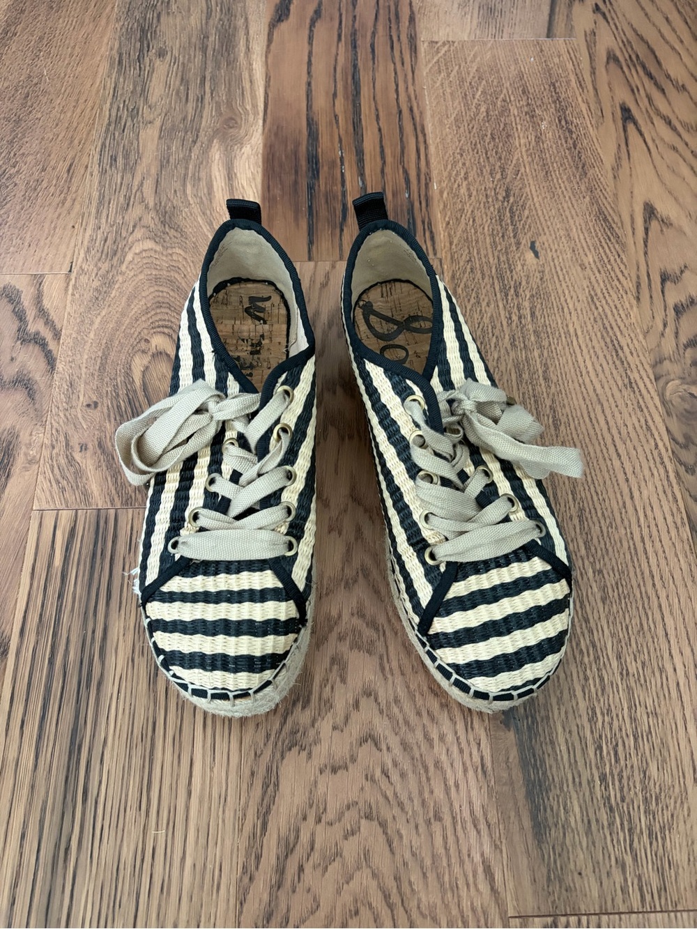 Sam Edelman Black & Cream Striped Espadrille Lace-Up Sneakers